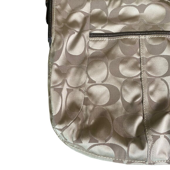 Coach Soho Sateen Signature Hobo Bag Gold Khaki Brown Tote - Picture 4 of 6